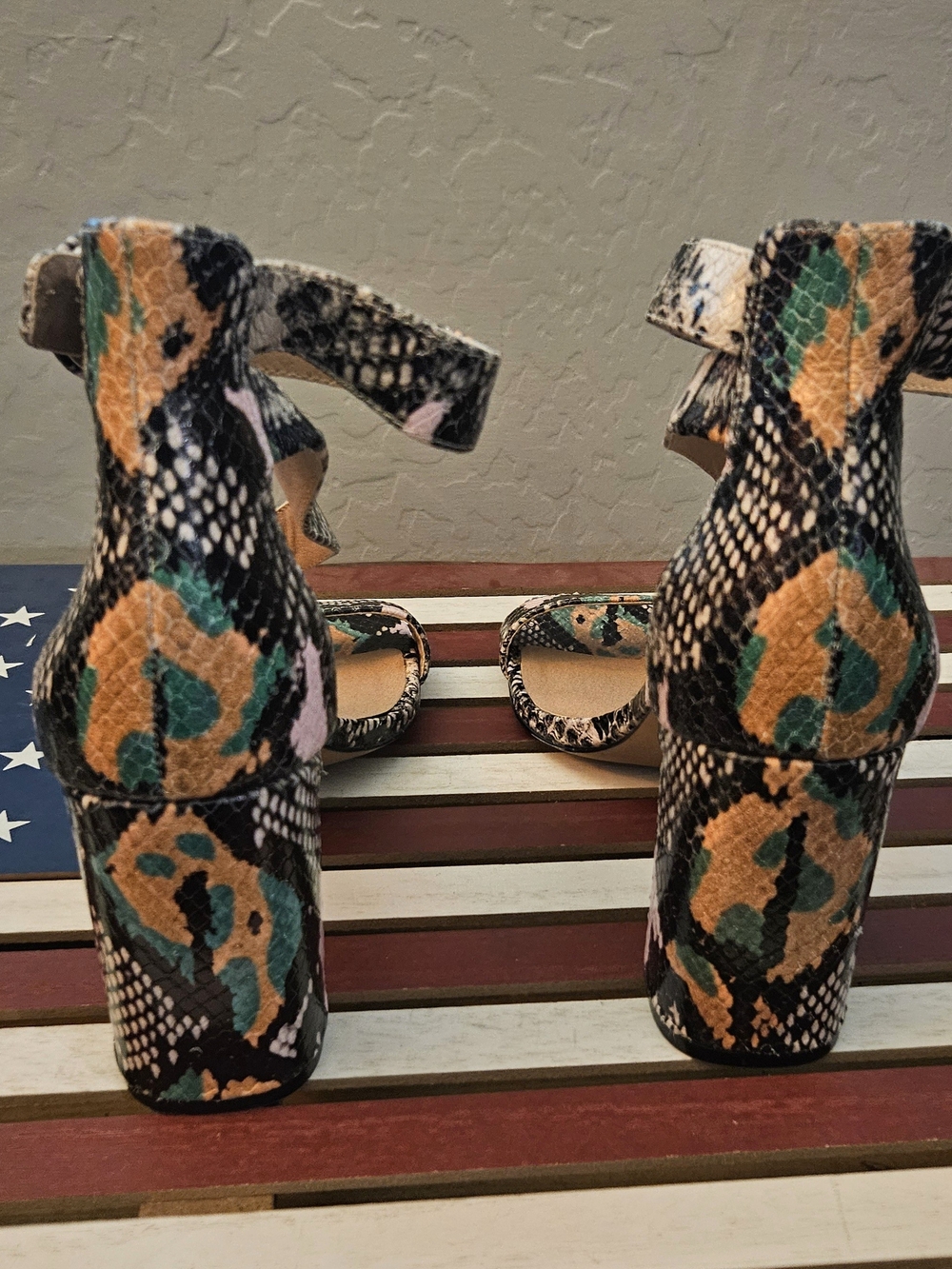 Chelsea & Violet Multicolor Snake-Print Ankle-Strap Block Heel Sandals - Picture 3 of 5